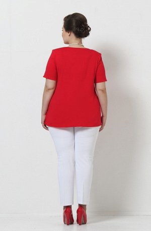 Красный Блуза лаконичного кроя с романтичным элементом - декоративной вставкой в виде банта.  Фасон модели достаточно комфортен и отлично сочетается со многими вариантами брюк, юбок или бриджей из кол