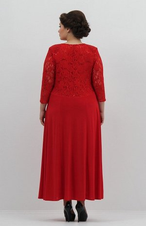 Красный  Оригинальное платье "в пол", рукавами 3/4 и "V - образным" вырезом горловины в форме "качели" с легкой драпировкой. Эффектным дизайнерским приемом модели служит сочетание различных видов ткан