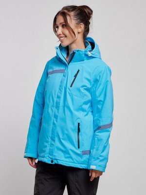 Горнолыжная куртка женская зимняя большого размера голубого цвета 3382Gl