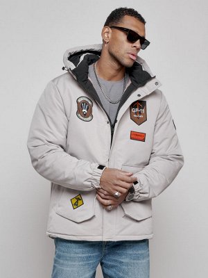 Куртка мужская зимняя с капюшоном молодежная серого цвета 88917Sr