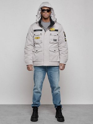 Куртка мужская зимняя с капюшоном молодежная серого цвета 88905Sr