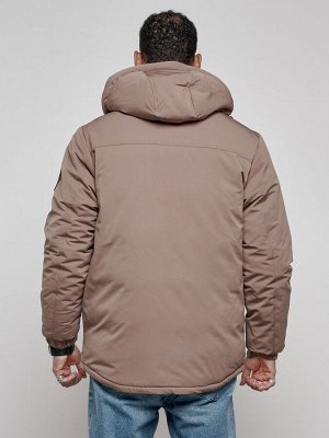 Куртка мужская зимняя с капюшоном молодежная коричневого цвета 88917K