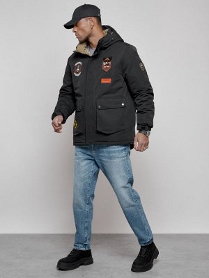Куртка мужская зимняя с капюшоном молодежная черного цвета 88917Ch