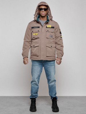 Куртка мужская зимняя с капюшоном молодежная коричневого цвета 88905K