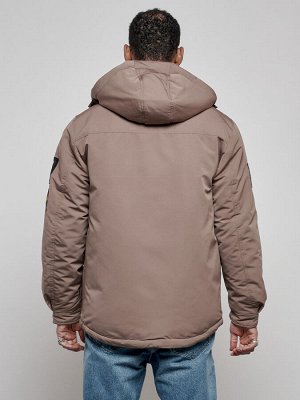 Куртка мужская зимняя с капюшоном молодежная коричневого цвета 88905K