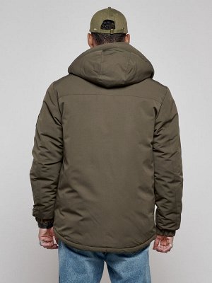 Куртка мужская зимняя с капюшоном молодежная цвета хаки 88917Kh