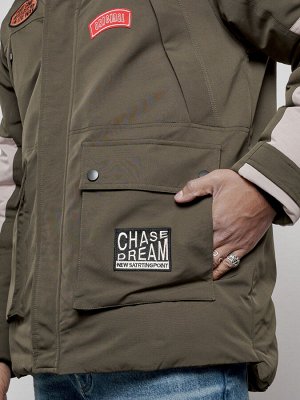 Куртка мужская зимняя с капюшоном молодежная цвета хаки 88906Kh