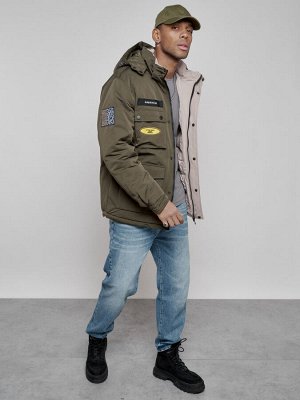 Куртка мужская зимняя с капюшоном молодежная цвета хаки 88905Kh