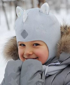 Шапка-шлем жемчужно-серая зимняя для девочки