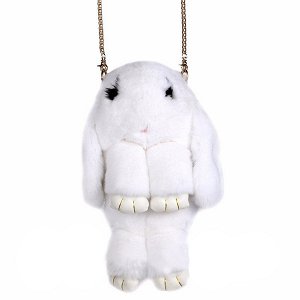 Сумка-рюкзак 3D "Меховой Кролик" на цепочке (натуральный мех) белый