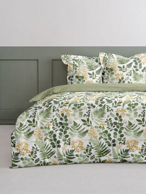 "Экодом" Комплект постельного белья оливкового цвета с листьями из коллекции "Персик", бязь 100% хлопок, размер 2х спальный