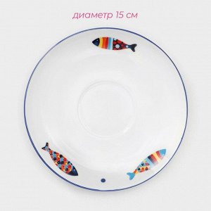 Сервиз чайный Доляна «Емеля», 12 предметов: 6 чашек 280 мл, 6 блюдец d=15 см, фарфор, белый