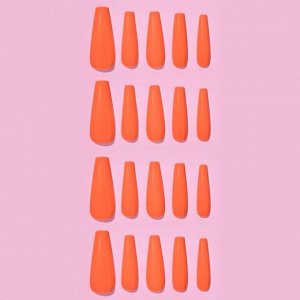 Накладные ногти, 24 шт, форма балерина, цвет неоновый оранжевый