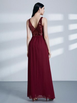 Шикарное бордовое вечернее платье с пайеткам и струящейся шифоновой юбкой
