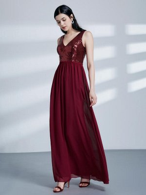 Шикарное бордовое вечернее платье с пайеткам и струящейся шифоновой юбкой