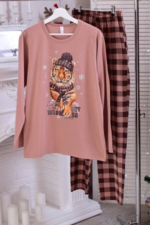 Пижама мужская 9-182а (капучино) Тигр в шапке