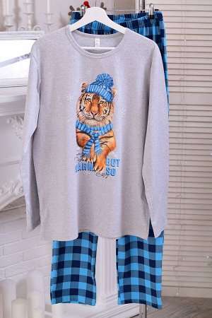 Пижама мужская 9-182 (бирюза) Тигр в шапке