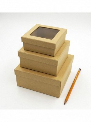 Коробка крафт 14 х14 х6,5 см набор 3 шт квадрат с окном