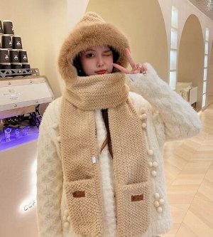 Шапка 2 в 1 шарф, плюшевая, женская, для девочки