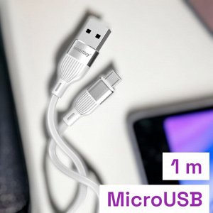 Кабель MicroUSB для зарядки телефона и передачи данных, белый, 2.4 А, силиконизированный, 1м, S72 (iK-12-S72w)