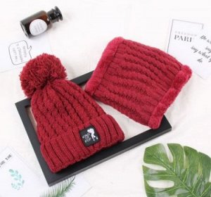 Комплект: шапка с помпоном+шарф цвет: БОРДОВЫЙ