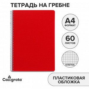 Тетрадь на гребне A4 60 листов в клетку Красная, пластиковая обложка, блок офсет