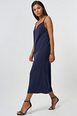 FLY Платье-комбинация струящееся в бельевом стиле темно-синее
