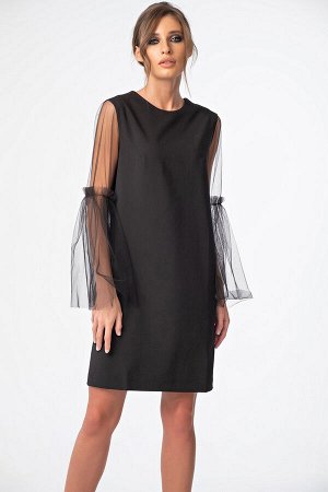 Платье вечернее мини с прозрачными рукавами черное