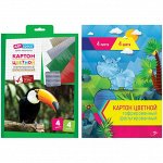 Картон цветной гофрированный А4 4л. 4цв. фольгированный, в папке с европодвесом