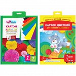 Картон цветной двусторонний A4, ArtSpace, 7л., 7цв., мелованный, в папке с европодвесом