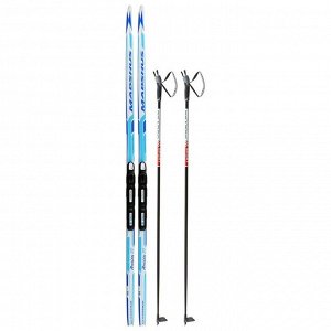 Комплект лыжный: пластиковые лыжи 180 см с насечкой, стеклопластиковые палки 140 см, крепления SNS, цвета МИКС