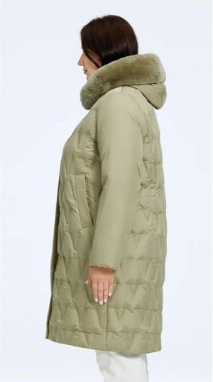 Женское зимнее стеганое пальто с капюшоном и воротником из натурального кролика, цвет фисташка