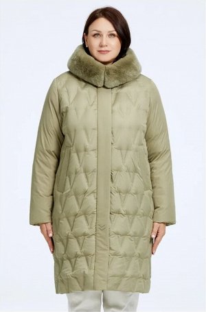 Женское зимнее стеганое пальто с капюшоном и воротником из натурального кролика, цвет фисташка