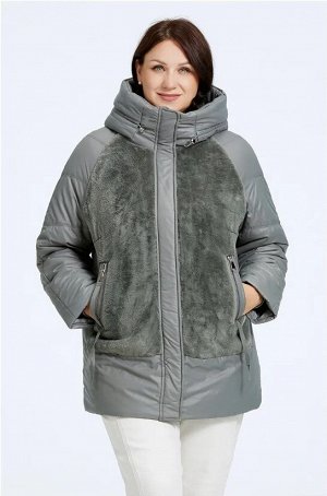 Женская зимняя куртка с капюшоном и модной отделкой из стриженного меха, цвет серый