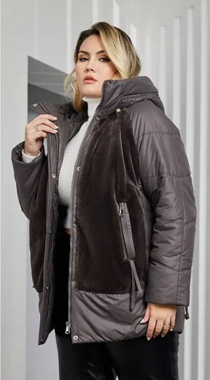 Женская зимняя куртка с капюшоном и модной отделкой из стриженного меха, цвет темно-коричневый