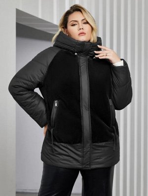 Женская зимняя куртка с капюшоном и модной отделкой из стриженного меха, цвет черный