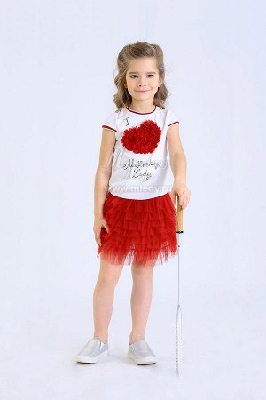 Лето-Комплект:блузка с объёмным сердцем + юбка/сетка   м.Леди