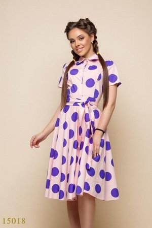 Женское платье 15018 пудра принт горох фиолет