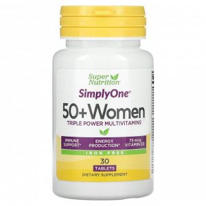 Super Nutrition, SimplyOne, мультивитаминная добавка тройного действия для женщин старше 50 лет, без железа, 30 таблеток