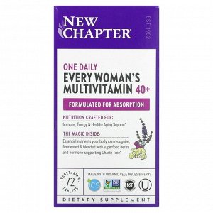 New Chapter, 40+ Every Woman's One Daily, витаминный комплекс на основе цельных продуктов для женщин старше 40 лет, 72 вегетарианские таблетки