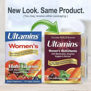 California Gold Nutrition, Ultamins, мультивитаминный комплекс для женщин с коэнзимом Q10, грибами, ферментами, овощами и ягодами, 60 растительных капсул