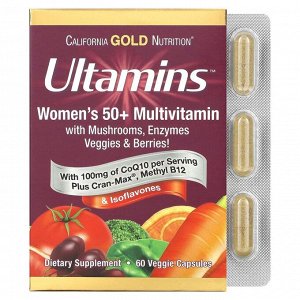 California Gold Nutrition, Ultamins, мультивитамины для женщин старше 50 лет, с коэнзимом Q10, 60 вегетарианских капсул