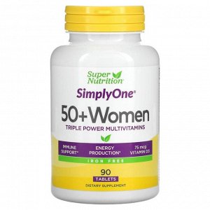 Super Nutrition, SimplyOne, мультивитаминная добавка тройного действия для женщин старше 50 лет, без железа, 90 таблеток
