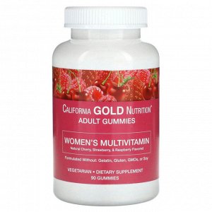 California Gold Nutrition, мультивитаминный комплекс для женщин, ягодный и фруктовый вкус, 90 жевательных конфет