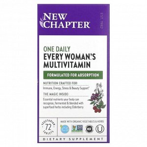 New Chapter, One Daily Every Woman's, мультивитамины для женщин, 72 вегетарианские таблетки