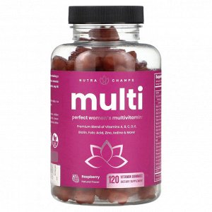 Natural Factors NutraChamps, Multi, идеальный мультивитамин для женщин, малина, 120 жевательных таблеток