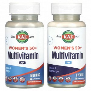 KAL, Мультивитамины для женщин старше 50 лет, утром и вечером, 2 пакетика, 60 таблеток в каждом
