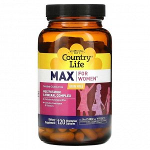 Country Life, Max for Women, Multivitamin & Mineral Complex, Iron Free, 120 Veggie Caps