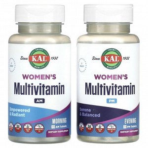 KAL, Мультивитамины для женщин, для приема утром и вечером, 2 пакетика, 60 таблеток в каждом