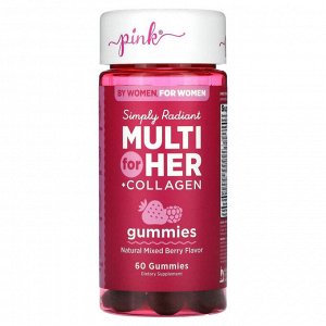 Pink, Simply Radiant Multi For Her + Collagen, ягодное ассорти, 60 жевательных таблеток